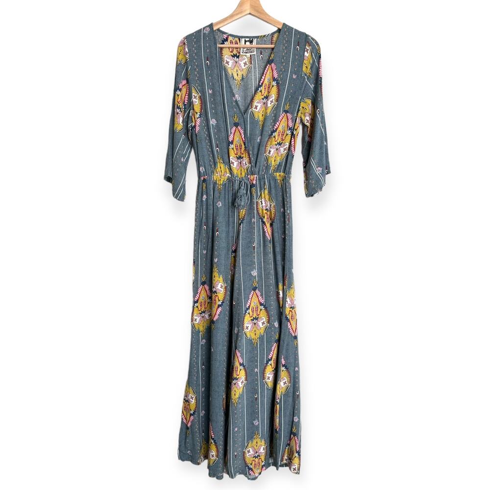 Jaase Blue Surplice V Neck 3/4 Sleeve Wide Leg Ankle Jumpsuit Women's Size M